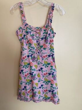 EUC URBAN OUTFITTERS Floral Smocked Mini Dress w/Corset Back Fully Lined, Ruffle